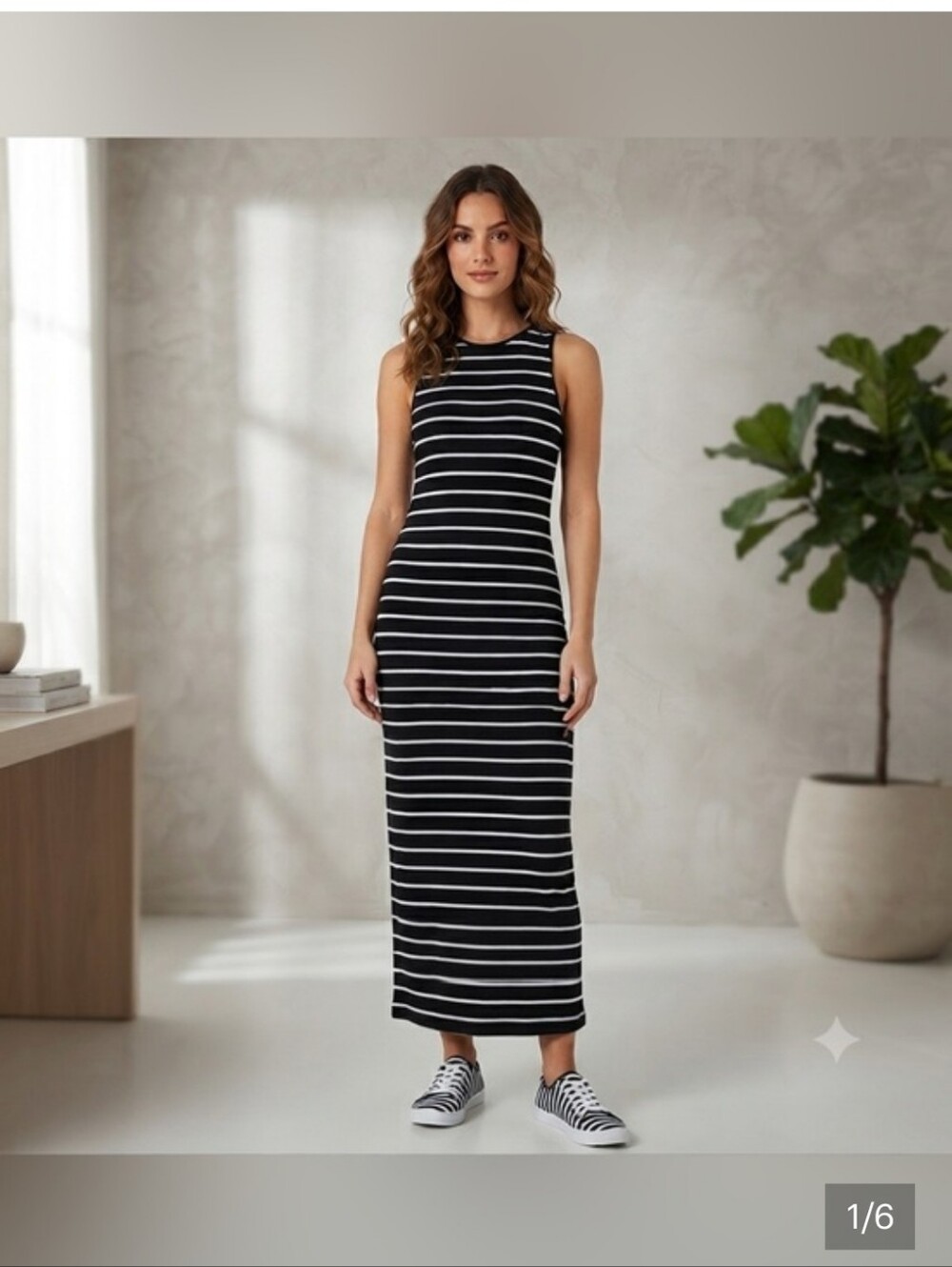 See You Monday Black & White Striped Tank Maxi Dress